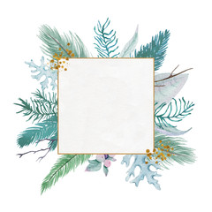 Cute watercolor hand drawn christmas frame for making cards, wrapping paper and scrapbooking. Christmas greeting card. - 306887770