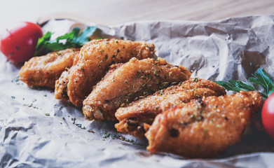 Fried Chicken Wings on wooden table background