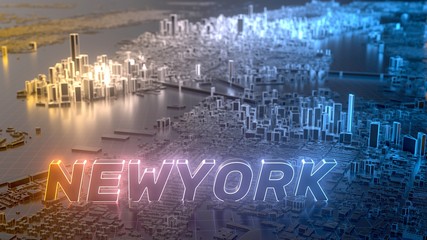 digital new york city with glowing edges, 3d illustration