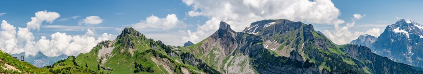 Switzerland, Panoramic view on green Alps from Schynige Platte