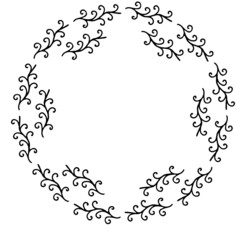 vector illustration of floral curls frame. Rustic style. Hand drawn intricately line. Black stroke. Isolated on white background. Elegant and noble. Best for wedding design. Invitation. 