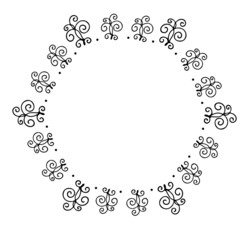 vector illustration of floral curls frame. Rustic style. Hand drawn intricately line. Black stroke. Isolated on white background. Elegant and noble. Best for wedding design. Invitation. 