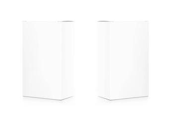 Realistic cardboard packaging box mockup. Vector illustration isolated on white background. Can be use for medicine, food, cosmetic and other. Ready for your presentation. EPS10.	