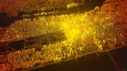 digital new york city with hot glowing edges, 3d illustration