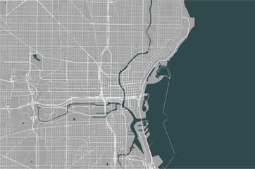 map of the city of Milwaukee, Wisconsin, USA