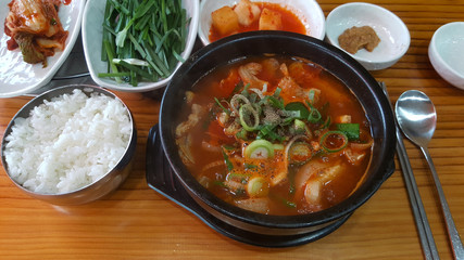 Korean traditional food - Pork Head Rice Soup, Korean called Dwaeji meori gukbap