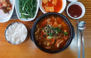 Korean traditional food - Pork Head Rice Soup, Korean called Dwaeji meori gukbap