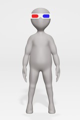 3D Render of Cartoon Character with 3D Glasses