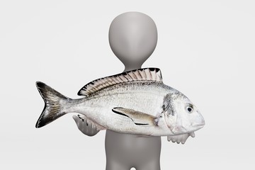 3D Render of Cartoon Character with Gilthead Bream