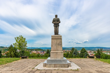Fototapeta na wymiar Loznica, Serbia - July 12, 2019: Monument to Stepa Stepanovic (1856-1929) in Loznica, Serbia. He was a Serbian military commander who fought in the the First and second Balkan War and World War I.