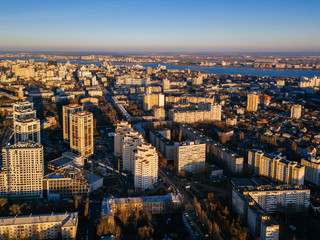 Obraz premium Evening Voronezh skyline, aerial view from drone