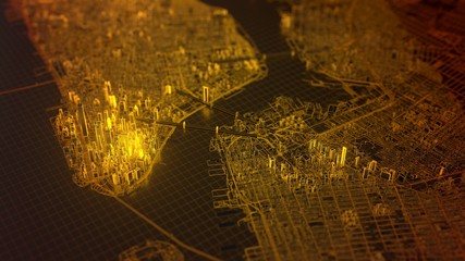 digital new york city with hot glowing edges, 3d illustration