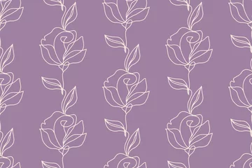 Wall murals One line Floral seamless pattern with roses flowers, endless texture