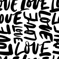 Tapeten Schwarz-weiß Nahtloses Muster der kalligraphischen Phrase der Liebe. Abstrakte romantische Hand gezeichnetes nahtloses Muster zum glücklichen Valentinstag.