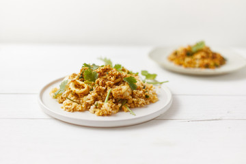 Stir fried squid with curry powder, Thai food .