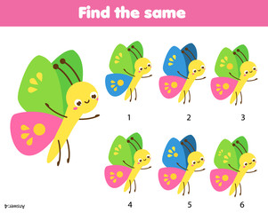 children educational game. Find the same pictures. spot identical butterflies. fun for kids and toddlers