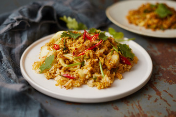 Stir fried squid with curry powder, Thai food .