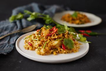 Stir fried squid with curry powder, Thai food .