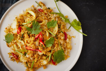 Stir fried squid with curry powder, Thai food .