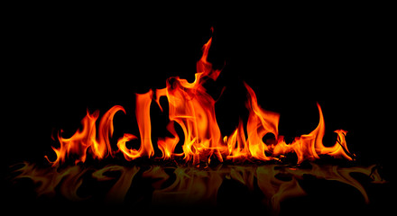 Fire flames on Abstract art black background