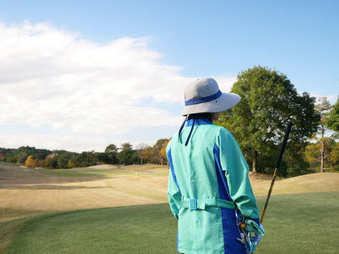 ゴルフ, キャディー, フェアウェイ, 女性, ゴルフをする, 人