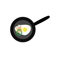 Fried eggs with pepper and mushrooms in a frying pan. icon