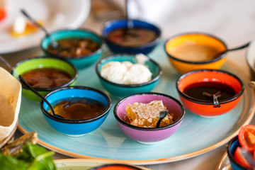 Preperation of a rich mediterranean breakfast for a healthy life
