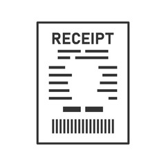 Gray receipt icon on white background. White background.