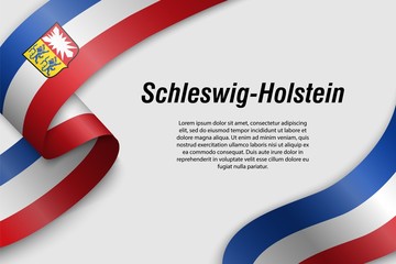 Waving ribbon or banner with flag State of Germany schleswig holstein - obrazy, fototapety, plakaty