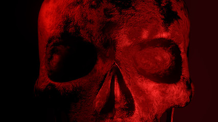 Human texture skull rotates on an isolated black background in red lighting close-up. 3d illustration © flashmovie