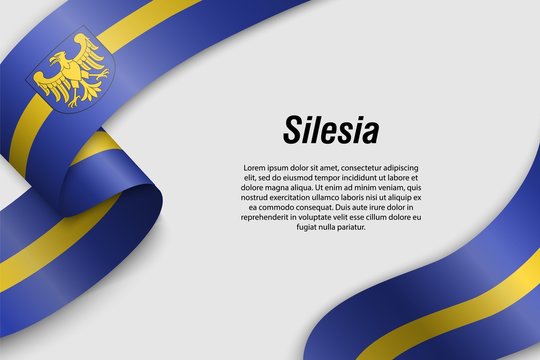 Waving ribbon or banner with flag Province of Poland silesia
