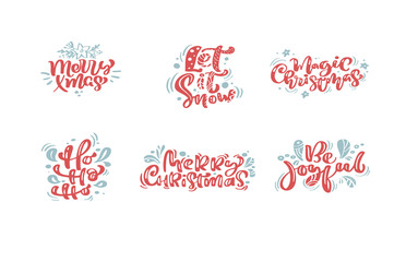 Set of Christmas calligraphic hand written phrases. Xmas holidays lettering for greeting card, poster, modern winter season postcard, brochure