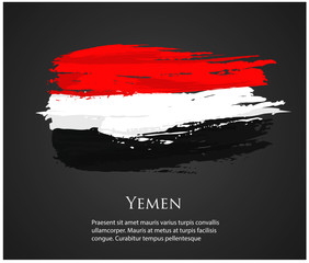 vector template Illustration Yemen flag Asia country red white black brush paint watercolor hand drawn stroke and texture. Grunge vector isolated on black background