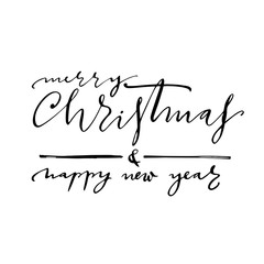 Merry Christmas lettering template. Greeting card invitation with xmas phrases. Vintage illustration.