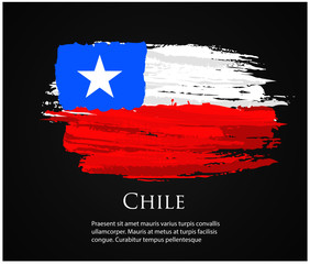 vector template Illustration Chile flag South America country red white  blue star brush paint watercolor hand drawn stroke and texture. Grunge vector isolated on black background