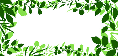 Frame of sprigs with green leaves.