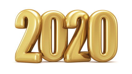 New 2020 year golden isolated on white background. 3D rendered. Illustration for the new year. Christmas illustration.