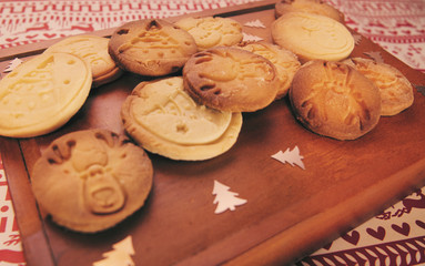 Christmas shortbread cookies with christmas decoration.	