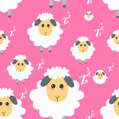 Cute sheeps on pink background.