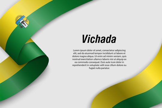 Waving ribbon or banner with flag vichada Department of Colombia