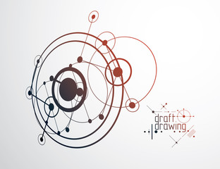 Technical plan, abstract engineering draft for use in graphic and web design. Vector drawing of industrial system created with lines and circles. Artistic graphic illustration.