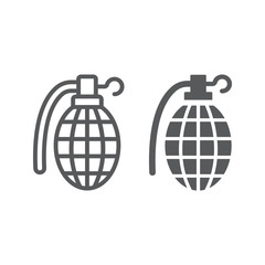 Grenade line and glyph icon, army and military, hand bomb sign, vector graphics, a linear pattern on a white background.