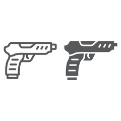 Pistol line and glyph icon, army and military, gun sign, vector graphics, a linear pattern on a white background.