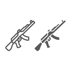 AK47 line and glyph icon, rifle and military, machine gun sign, vector graphics, a linear pattern on a white background.