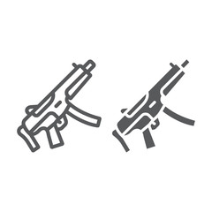 Submachine gun line and glyph icon, army and military, firearm sign, vector graphics, a linear pattern on a white background.