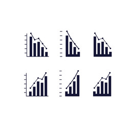 Fototapeta premium Set of a simple logo, icons. The graph of the fall and growth of the top, the crisis and the way out of the crisis. Business, investment, economics. Stock vector isolated on a white background