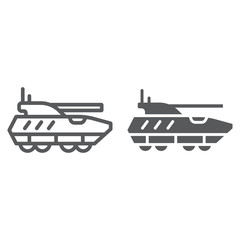 Armoured personnel carrier line and glyph icon, army and military, tank sign, vector graphics, a linear pattern on a white background.