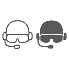 Military helmet line and glyph icon, army and military, soldier hat sign, vector graphics, a linear pattern on a white background.
