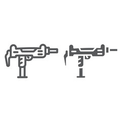Uzi gun line and glyph icon, army and military, gun machine sign, vector graphics, a linear pattern on a white background.