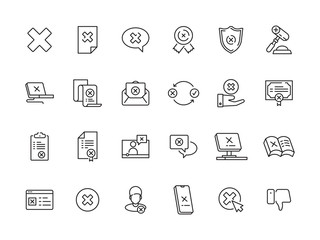 Rejected symbols. Guarantee or contract refuses judge canceled stamp vector rejected icons collection. Illustration rejection and delete cross icons set
